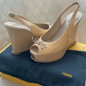 FENDI wedge open-toe shoes. Size 40 (8.5-9 US) tan. Condition is very good.